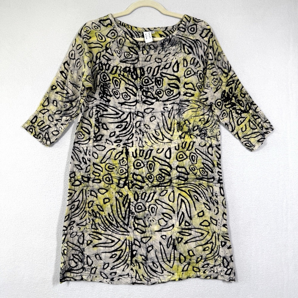 OSEI DURO Dress Womens Small Silk Shift Mini Tunic Batik Print Geometric Artsy